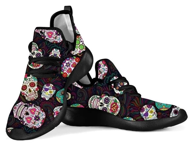 Skull and Sugar Mesh Sneakers Fashion Lace Up Shoes
