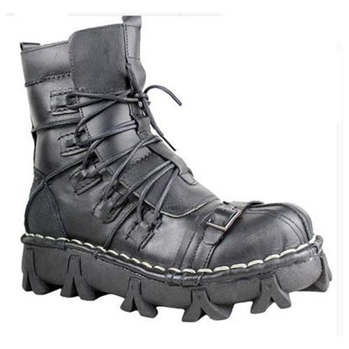 Gothic Men Boots 100% Genuine Leather Work Boots High Quality European Style Luxury Brand Skull Lace-Up Casual Shoes ND50