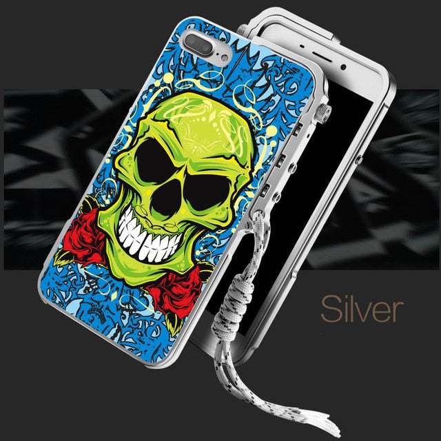 Skull Brand Metal Aluminum Frame+Hard PC Armor Protective Shockproof Back Phone Case Cover