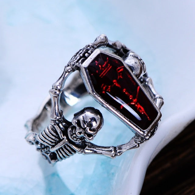 Hot vintage Thai silver vampire bat skull ring men's punk style ring