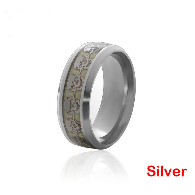 1 Pcs Luminous Skull Rings for Men Gold Silver Glow In The Dark Rings Stainless Steel Women Rings Jewelry