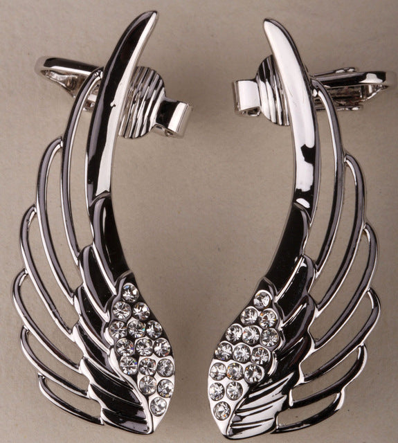 Angel Wings Ear Wrap Clip Cuff Earrings Australian Crystal Women Biker Jewelry Gifts Gold Silver Color Dropshipping SC08
