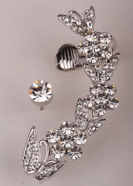 Butterfly left ear cuff wrap clip earrings gold silver color australian crystal jewelry for women