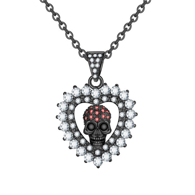 Fashion Love Heart Punk Skull Necklaces Pendants Zircon Crystals Necklaces