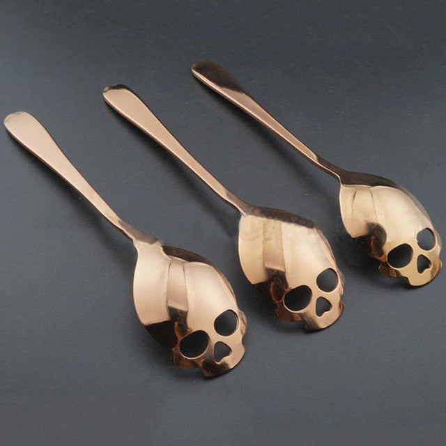 Set 5 spoons - Creative Stainless Steel Skull Shape Coffee Sugar Stirring Drink Scoop Spoon Dessert Gothic Tableware Kitchenware Cutlery Gift