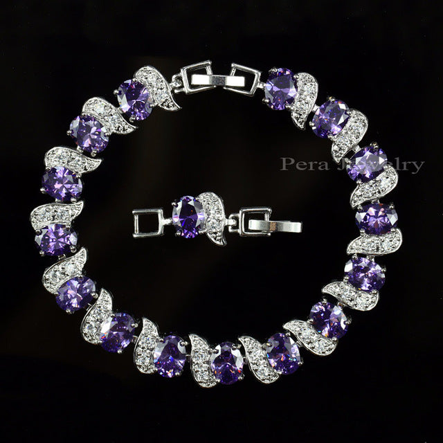 925 Sterling Silver Bridal Wedding Party Jewelry Super White Cubic Zirconia Chain & Link Bracelet For Brides B081