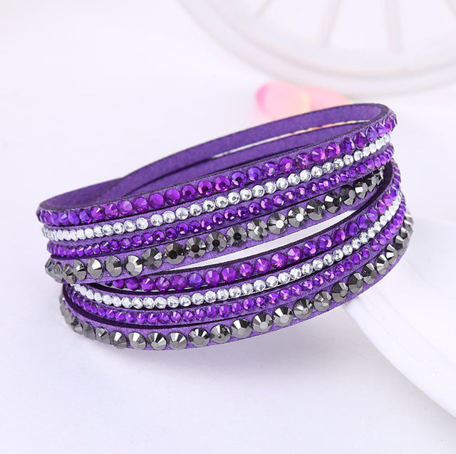 New Leather Bracelet Rhinestone Crystal Bracelet Wrap Multilayer Bracelets for women feminino pulseras mulher Jewelry