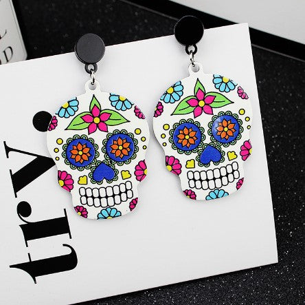 Calavera Cross Skull Earrings Celebrate Mexican Day of the Dead Halloween Acrylic Cute Skull Earring For Women