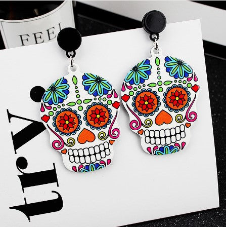 Calavera Cross Skull Earrings Celebrate Mexican Day of the Dead Halloween Acrylic Cute Skull Earring For Women