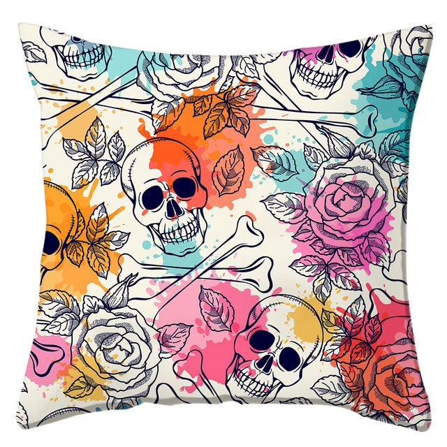 Skull Printed Cushion Cover Nightmare Before Christmas Horrible Skeleton Pillow Case