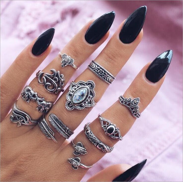 7 Style Vintage Knuckle Rings for Women Boho Geometric Flower Crystal Ring Set Bohemian Midi Finger Jewelry Bague Femme