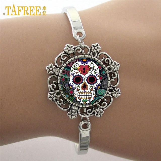 Sugar Skull Bracelets Skeleton Glass Gem Lace Charm Jewelry