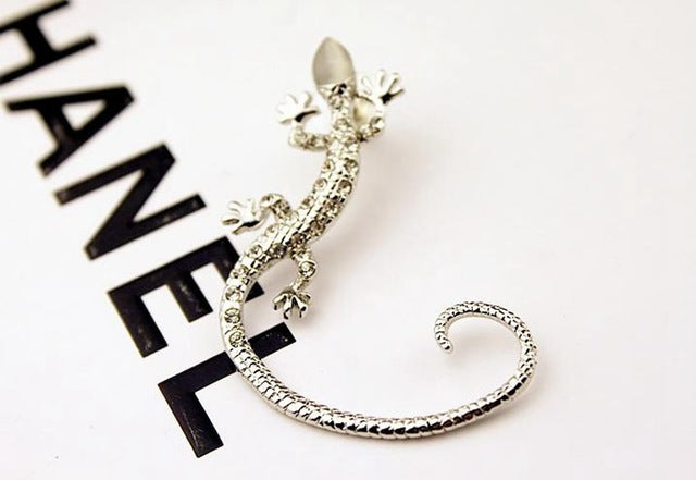 Gothic Punk Crystal Lizard Ear Cuffs for Women Gold Color Silver Color Rhinestone Animal Geckos Clip Earrings 1PC