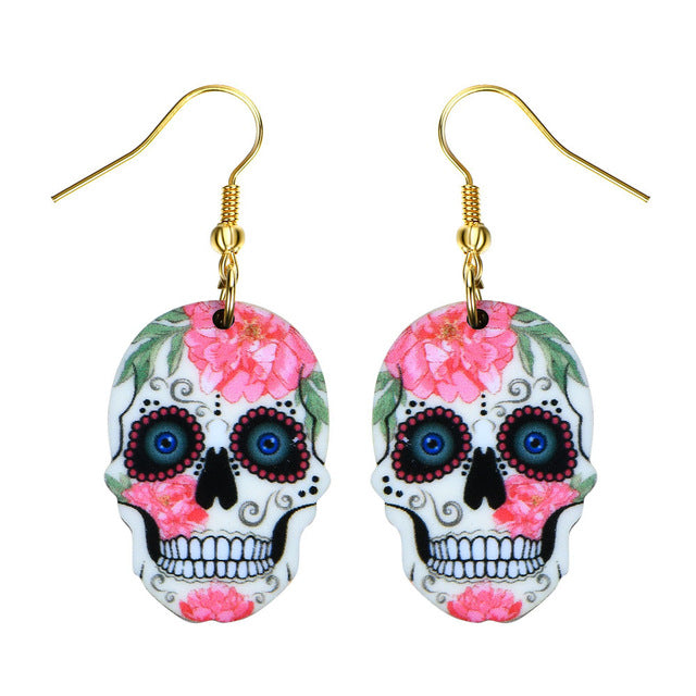 Sugar Skull Earring For Women Calavera Sugary-sweet whimsical skull Earrings Mexican Day of the Dead Halloween