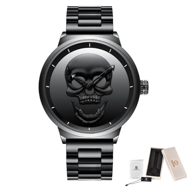 Men Watches Luxury Gold Skull Dial Men Black Sport Watch Stainless Steel Mesh Band Waterproof Male Wrist Watch bayan kol saati