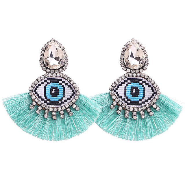 Fashion Women Multicolored Skull Pendant Fringed Earrings