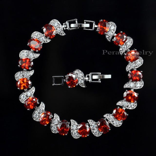 925 Sterling Silver Bridal Wedding Party Jewelry Super White Cubic Zirconia Chain & Link Bracelet For Brides B081