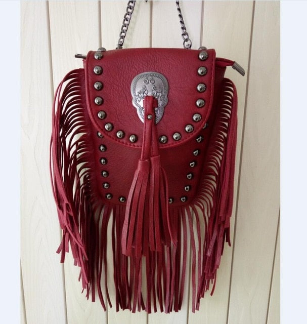 women black tassel bag classic flap bag PU leather small shoulder crossbody bags for women Rivets Skull clutch handbag