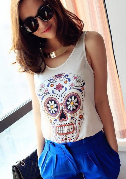 Flower Skull Head Sleeveless Shirt Vest