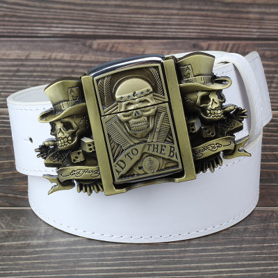 Golden skull Novelty cigarette lighter belt men's leather belt