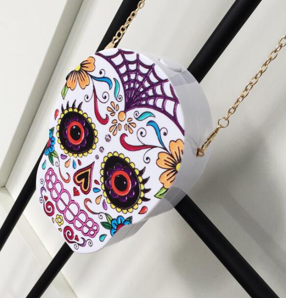 New arrival fashion personality skull pattern painted black & white acrylic Party Clutch shoulder bag ladies handbag flap purse