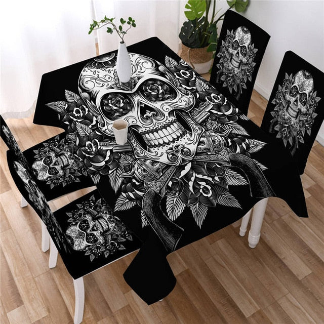 Floral Skull Tablecloth Flowers Vintage Waterproof Table Cloth