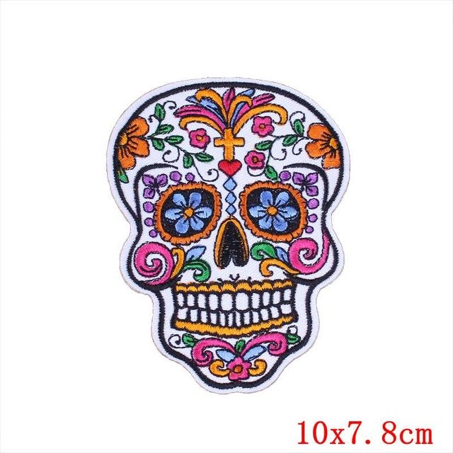 Set of 10 random sugar Skull Embroidery Patches