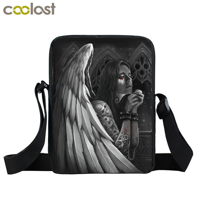 Dark Gothic Angel Skull Mini Messenger Bag Girls Ladies Shoulder Bags Grim Reaper Punk Women Cross Bag Kids Gift Bags Bookbag