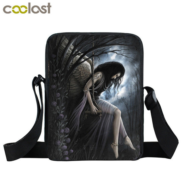Dark Gothic Angel Skull Mini Messenger Bag Girls Ladies Shoulder Bags Grim Reaper Punk Women Cross Bag Kids Gift Bags Bookbag