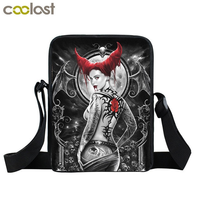 Dark Gothic Angel Skull Mini Messenger Bag Girls Ladies Shoulder Bags Grim Reaper Punk Women Cross Bag Kids Gift Bags Bookbag