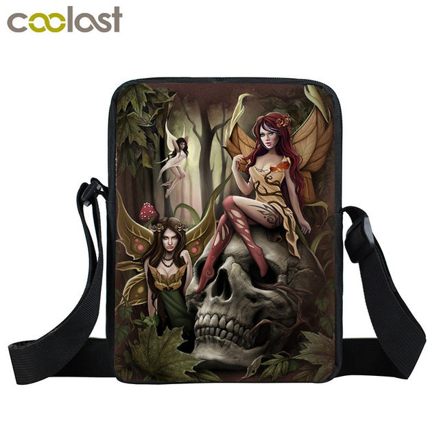 Dark Gothic Angel Skull Mini Messenger Bag Girls Ladies Shoulder Bags Grim Reaper Punk Women Cross Bag Kids Gift Bags Bookbag