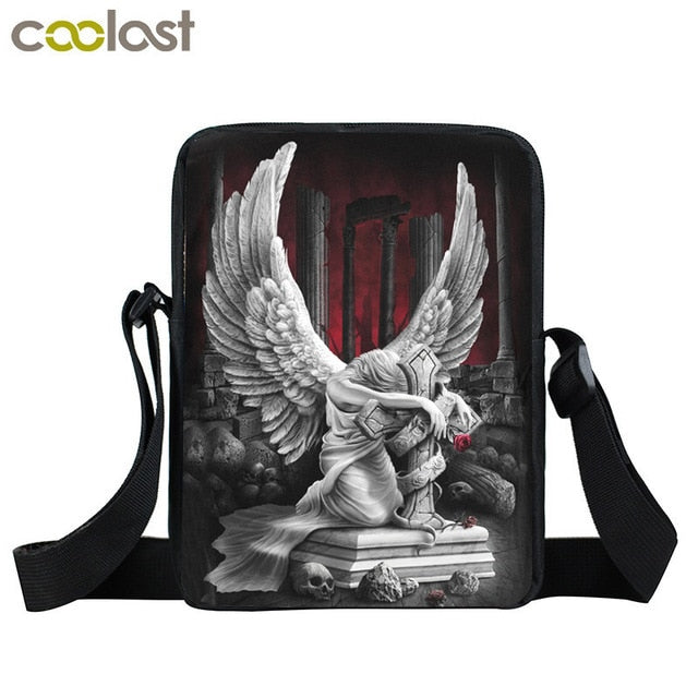 Dark Gothic Angel Skull Mini Messenger Bag Girls Ladies Shoulder Bags Grim Reaper Punk Women Cross Bag Kids Gift Bags Bookbag