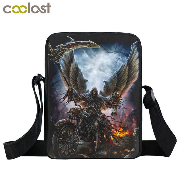 Dark Gothic Angel Skull Mini Messenger Bag Girls Ladies Shoulder Bags Grim Reaper Punk Women Cross Bag Kids Gift Bags Bookbag