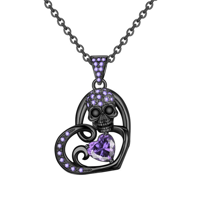 Punk Heart sugar skull Fashion Pendant Zircon Crystal Necklaces
