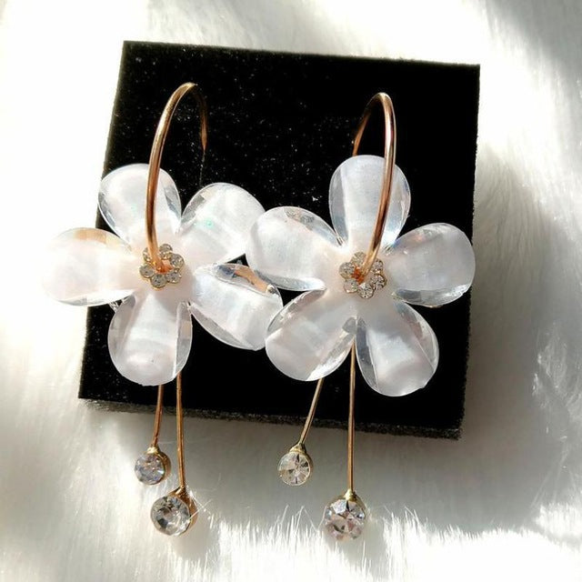 New Korean 6 Petal Acrylic Zircon Tassel Earrings Brincos OorbellenTransparent Earrings Wholesale Women's Earrings