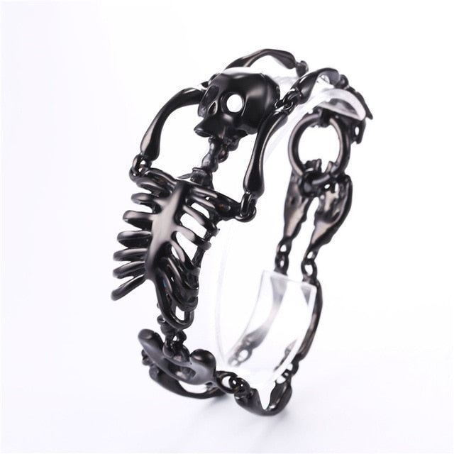 Skull Bracelet Big Skeleton Bones Statement Punk Jewelry Gold Color Stainless Steel Halloween Gift Gothic Bracelets Men H857