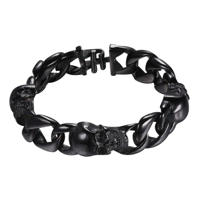 Skull Bracelet Men Stainless Steel Halloween Jewelry Punk Skeleton Link Hand Chain Gold/Black Color Gothic Bracelet