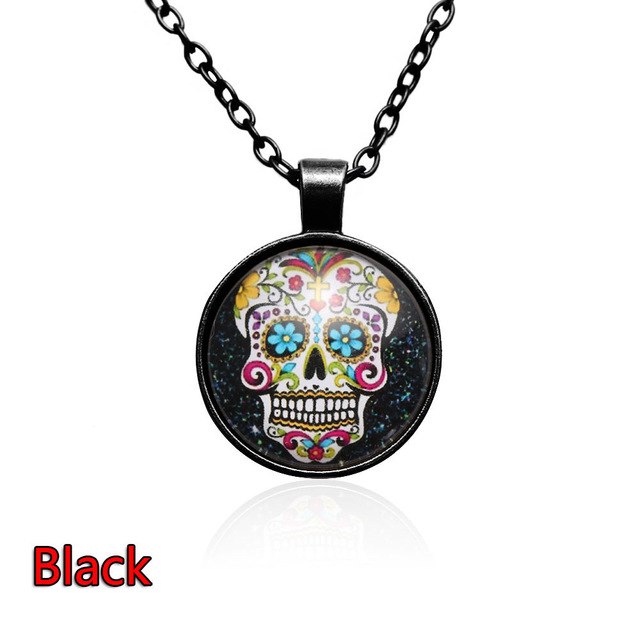 1 Pc Cabochon Glass Silver/Bronze/Black Pendant Sugar Skull Steampunk Necklaces Nice Exquisite Unique Gift  for Women