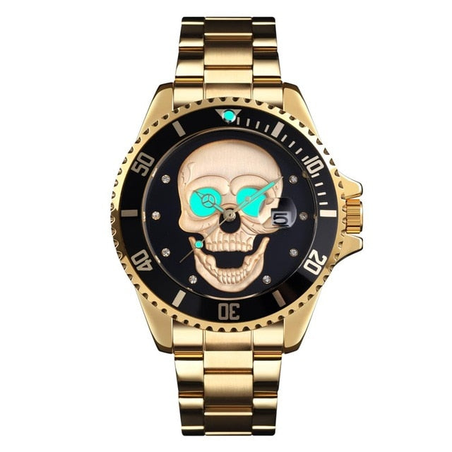 Men's Quartz Skull Watch Men Stainless Steel Skeleton Creative Watch