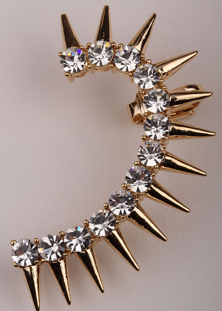 Left ear Spike wrap cuff clip earrings for women gold & silver color austrian crystal jewelry for women