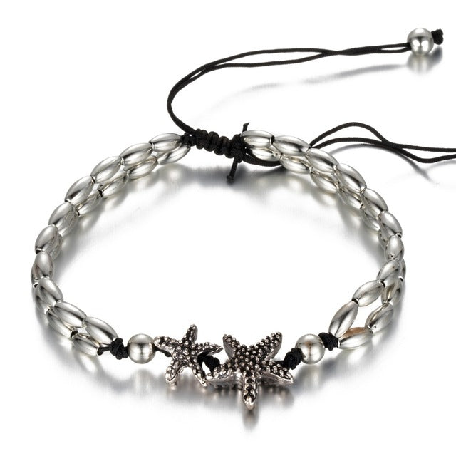 Summer Beads Pendant Anklet Foot Chain Ankle Starfish Bracelet Charm Double Chain Anklet Beach Vintage Foot Jewelry