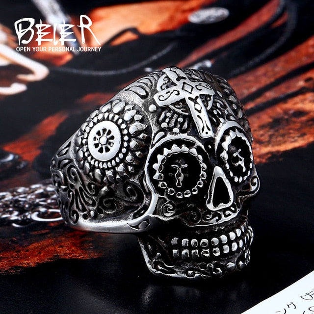 new store 316L Stainless Steel high quality Drop Ship A variety of Skull Big Punk Biker Ring fashion jewelry LLBR8-414R