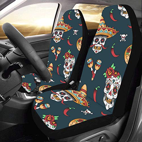 Mexican Sugar Skulls Fabric Car Seat Covers (Set of 2) Best Automobile Seats Protector