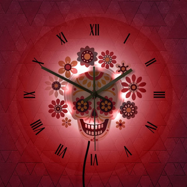 Floral Sugar Skull Day of the Dead Morden Design Hanging Clock