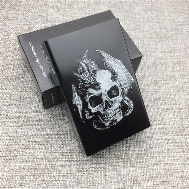 Personalized Skeleton Dragon Black Aluminium Alloy Cigarette Case Laser Carved Skulls Will Not Fade Cigarette Box Holders