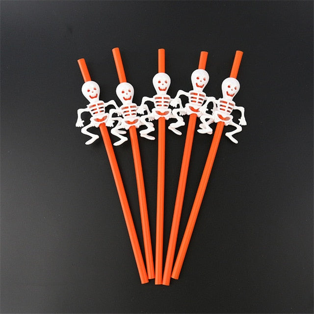 20pcs Halloween Cartoon Skull/Pumpkin Drinking Straws Halloween Holiday