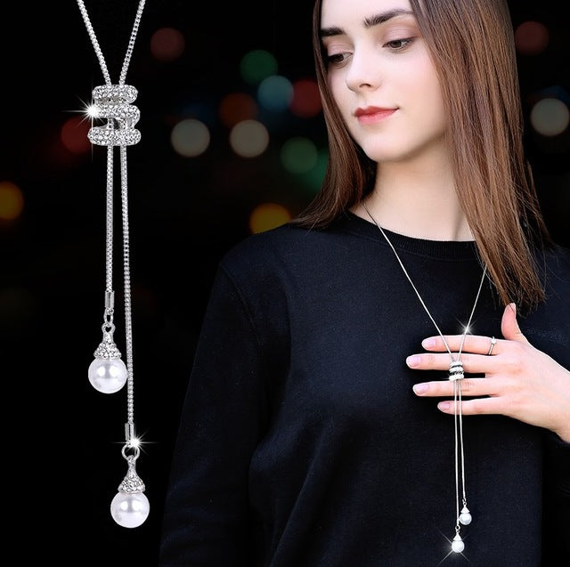 Imitation Pearl Necklaces Retro Hot Popular Vintage Leaf Pearl Collar Statement Necklace Long Jewelry For Women