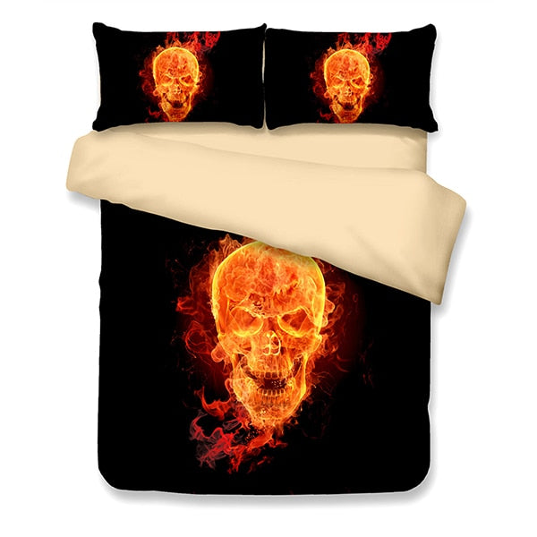 3D Skull Bedding sets Fire Skull head 3pcs Bed Linen Duvet Cover