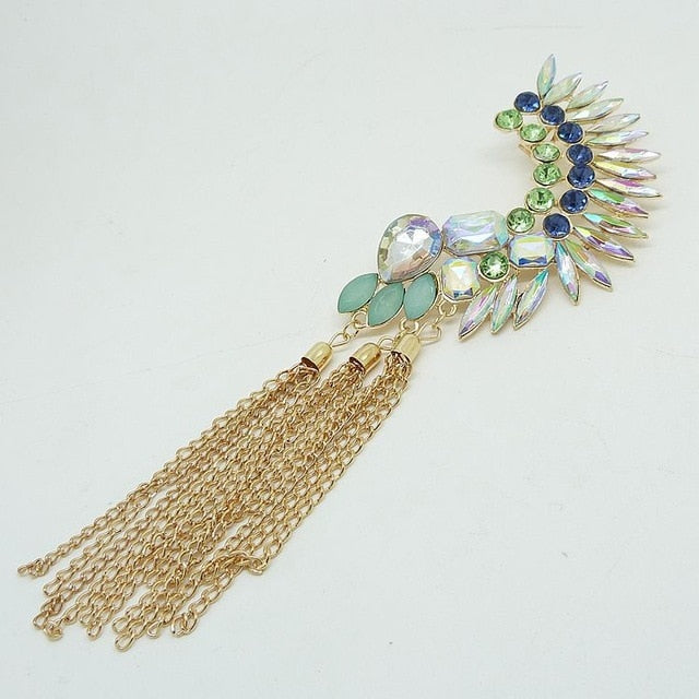 Fashion Chain Tassel Ear Cuff Long Big Ear Cuffs Jewelry Crystal Earcuff Clip On Earrings For Women