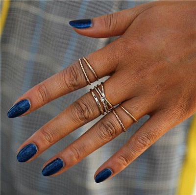 Antique Silver Carved Geometric Rings Set for Women Letter Hand Flower Knuckle Midi Rings Set Bohemian Jewelry